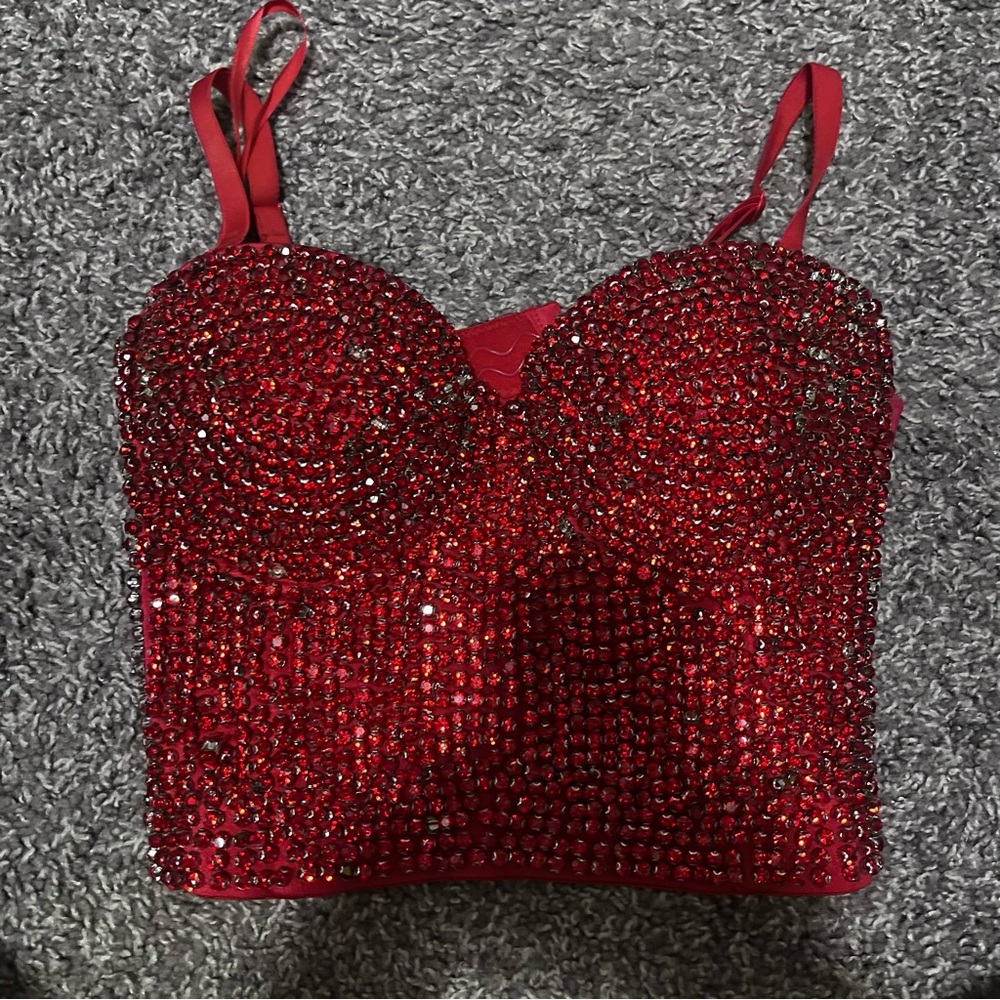 Red Sequin Sweetheart corset Top - Picture 2 of 4